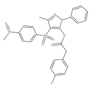 3-methyl-4-[(4-nitrophenyl)sulfonyl]-1-phenyl-1H-pyrazol-5-yl (4-fluorophenyl)acetate结构式