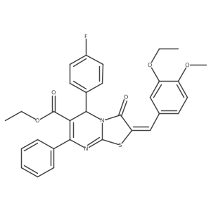 Ethyl 2-[(3-ethoxy-4-methoxyphenyl)methylene]-5-(4-fluorophenyl)-2,3-dihydro-3-oxo-7-phenyl-5H-thiazolo[3,2-a]pyrimidine-6-carboxylate Structure