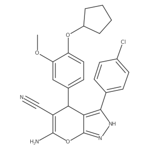 6-amino-3-(4-chlorophenyl)-4-[4-(cyclopentyloxy)-3-methoxyphenyl]-2H,4H-pyrano[2,3-c]pyrazole-5-carbonitrile结构式