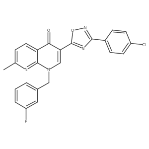 3-(3-(4-chlorophenyl)-1,2,4-oxadiazol-5-yl)-1-(3-fluorobenzyl)-7-methyl-1,8-naphthyridin-4(1H)-one Structure