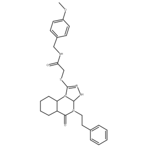 N-[(4-methoxyphenyl)methyl]-2-[[5-oxo-4-(2-phenylethyl)-3,3a,5a,6,7,8,9,9a-octahydro-[1,2,4]triazolo[4,3-a]quinazolin-1-yl]sulfanyl]acetamide Structure