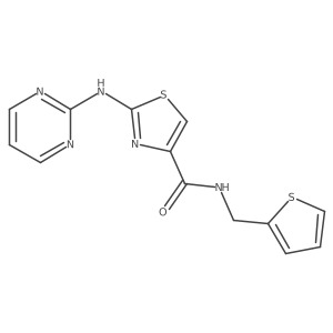 2-(pyrimidin-2-ylamino)-N-(thiophen-2-ylmethyl)thiazole-4-carboxamide结构式