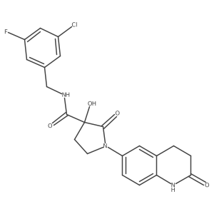 (3~{S})-~{N}-[(3-chloranyl-5-fluoranyl-phenyl)methyl]-3-oxidanyl-2-oxidanylidene-1-(2-oxidanylidene-3,4-dihydro-1~{H}-quinolin-6-yl)pyrrolidine-3-carboxamide Structure