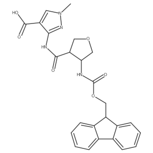 3-[4-({[(9H-fluoren-9-yl)methoxy]carbonyl}amino)oxolane-3-amido]-1-methyl-1H-pyrazole-4-carboxylic acid结构式