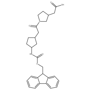 rac-2-(1-{2-[(1R,3S)-3-({[(9H-fluoren-9-yl)methoxy]carbonyl}amino)cyclopentyl]acetyl}pyrrolidin-3-yl)acetic acid结构式