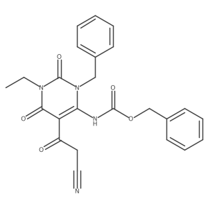 benzyl N-[3-benzyl-5-(2-cyanoacetyl)-1-ethyl-2,6-dioxo-1,2,3,6-tetrahydropyrimidin-4-yl]carbamate Structure