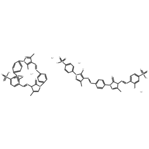 Cobaltate(3-), bis[4-[4-[[4-[4-[[5-(aminosulfonyl)-2-(hydroxy-kappaO)phenyl]azo-kappaN1]-4,5-dihydro-3-methyl-5-(oxo-kappaO)-1H-pyrazol-1-yl]phenyl]azo]-4,5-dihydro-3-methyl-5-oxo-1H-pyrazol-1-yl]benzenesulfonato(3-)]-, trisodium结构式