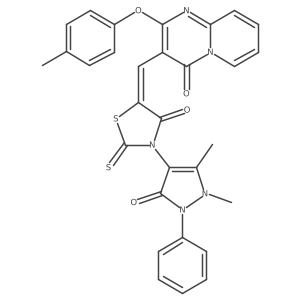 3-[[3-(2,3-Dihydro-1,5-dimethyl-3-oxo-2-phenyl-1H-pyrazol-4-yl)-4-oxo-2-thioxo-5-thiazolidinylidene]methyl]-2-(4-methylphenoxy)-4H-pyrido[1,2-a]pyrimidin-4-one结构式
