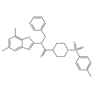 N-(5,7-dimethylbenzo[d]thiazol-2-yl)-N-(pyridin-3-ylmethyl)-1-tosylpiperidine-4-carboxamide结构式