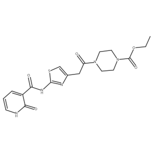 Ethyl 4-(2-(2-(2-oxo-1,2-dihydropyridine-3-carboxamido)thiazol-4-yl)acetyl)piperazine-1-carboxylate结构式