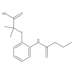 2-Methyl-2-[[2-[(1-oxobutyl)amino]phenyl]thio]propanoic acid结构式