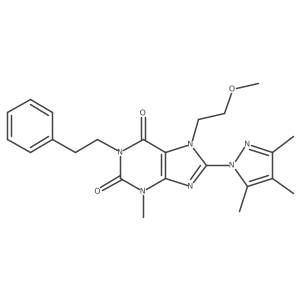 7-(2-methoxyethyl)-3-methyl-1-(2-phenylethyl)-8-(3,4,5-trimethyl-1H-pyrazol-1-yl)-3,7-dihydro-1H-purine-2,6-dione结构式