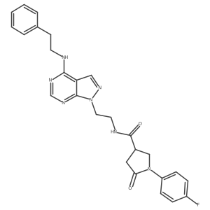 1-(4-fluorophenyl)-5-oxo-N-(2-(4-(phenethylamino)-1H-pyrazolo[3,4-d]pyrimidin-1-yl)ethyl)pyrrolidine-3-carboxamide结构式