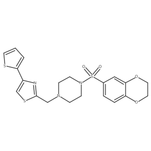 O=S(=O)(c1ccc2c(c1)OCCO2)N1CCN(Cc2nc(-c3cccs3)cs2)CC1结构式
