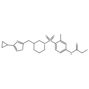 N-(4-((3-((3-cyclopropyl-1,2,4-oxadiazol-5-yl)methyl)piperidin-1-yl)sulfonyl)-3-methylphenyl)propionamide结构式