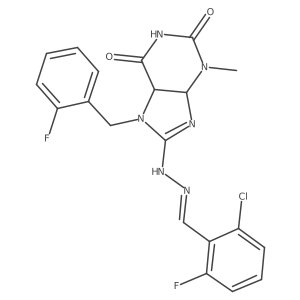 8-[(2E)-2-[(2-chloro-6-fluorophenyl)methylidene]hydrazinyl]-7-[(2-fluorophenyl)methyl]-3-methyl-4,5-dihydropurine-2,6-dione Structure