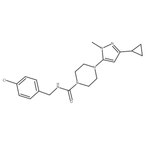 N-(4-chlorobenzyl)-4-(3-cyclopropyl-1-methyl-1H-pyrazol-5-yl)piperazine-1-carboxamide结构式