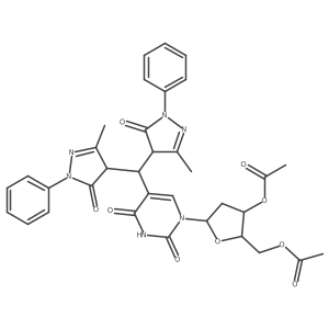 [(2R,3S,5R)-3-acetoxy-5-[5-[bis(3-methyl-5-oxo-1-phenyl-4H-pyrazol-4-yl)methyl]-2,4-dioxo-pyrimidin-1-yl]tetrahydrofuran-2-yl]methyl acetate Structure