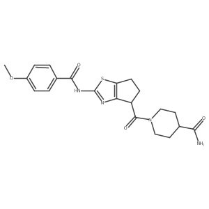 1-(2-(4-methoxybenzamido)-5,6-dihydro-4H-cyclopenta[d]thiazole-4-carbonyl)piperidine-4-carboxamide Structure