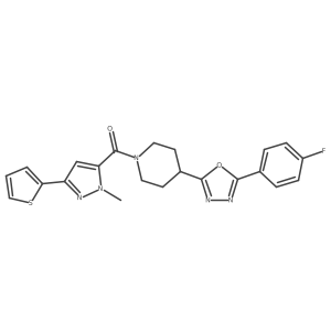 (4-(5-(4-fluorophenyl)-1,3,4-oxadiazol-2-yl)piperidin-1-yl)(1-methyl-3-(thiophen-2-yl)-1H-pyrazol-5-yl)methanone Structure