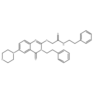 2-{[6-(morpholin-4-yl)-4-oxo-3-(2-phenylethyl)-3,4-dihydroquinazolin-2-yl]sulfanyl}-N-(2-phenylethyl)acetamide结构式