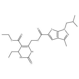 [5-(Ethoxycarbonyl)-6-ethyl-1,2,3,6-tetrahydro-2-oxo-4-pyrimidinyl]methyl 3-methyl-1-(2-methylpropyl)-1H-thieno[2,3-c]pyrazole-5-carboxylate结构式