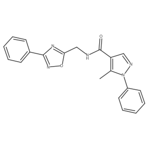5-methyl-1-phenyl-N-((3-phenyl-1,2,4-oxadiazol-5-yl)methyl)-1H-pyrazole-4-carboxamide Structure
