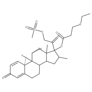 Pregna-1,4-diene-3,20-dione, 17-[3-(ethylthio)-1-oxopropoxy]-9-fluoro-11-hydroxy-16-methyl-21-[(methylsulfonyl)oxy]-, (11I(2),16I+/-)-结构式