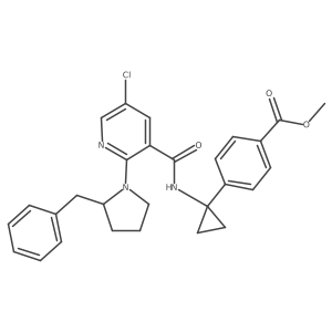 Methyl 4-(1-(2-(2-benzylpyrrolidin-1-yl)-5-chloronicotinamido)cyclopropyl)benzoate结构式