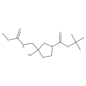 Tert-butyl 3-hydroxy-3-(((methoxycarbonyl)amino)methyl)pyrrolidine-1-carboxylate结构式