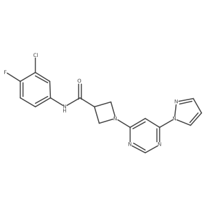 1-(6-(1H-pyrazol-1-yl)pyrimidin-4-yl)-N-(3-chloro-4-fluorophenyl)azetidine-3-carboxamide结构式