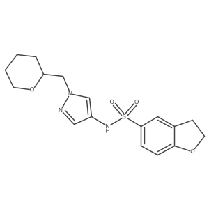 N-(1-((tetrahydro-2H-pyran-2-yl)methyl)-1H-pyrazol-4-yl)-2,3-dihydrobenzofuran-5-sulfonamide结构式