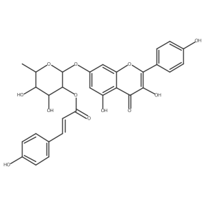 kaempferol 7-O-(2-E-p-coumaroyl-alpha-L-rhamnopyranoside)结构式