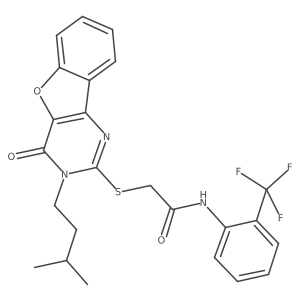 2-{[3-(3-methylbutyl)-4-oxo-3,4-dihydro[1]benzofuro[3,2-d]pyrimidin-2-yl]sulfanyl}-N-[2-(trifluoromethyl)phenyl]acetamide结构式