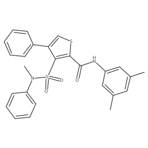 Cc1cc(C)cc(NC(=O)c2scc(-c3ccccc3)c2S(=O)(=O)N(C)c2ccccc2)c1结构式