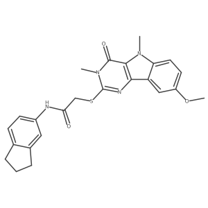 N-(2,3-dihydro-1H-inden-5-yl)-2-({8-methoxy-3,5-dimethyl-4-oxo-3H,4H,5H-pyrimido[5,4-b]indol-2-yl}sulfanyl)acetamide结构式