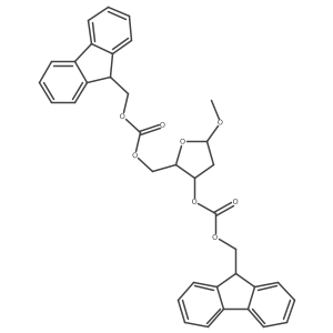 ((2R,3S)-3-((((9H-Fluoren-9-yl)methoxy)carbonyl)oxy)-5-methoxytetrahydrofuran-2-yl)methyl ((9H-fluoren-9-yl)methyl) carbonate结构式