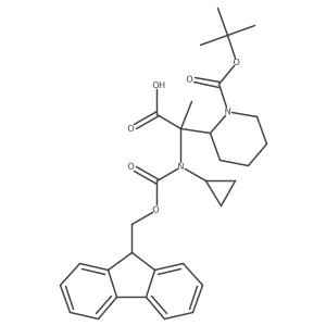2-[(2S)-1-[(tert-butoxy)carbonyl]piperidin-2-yl]-2-[cyclopropyl({[(9H-fluoren-9-yl)methoxy]carbonyl})amino]propanoic acid结构式