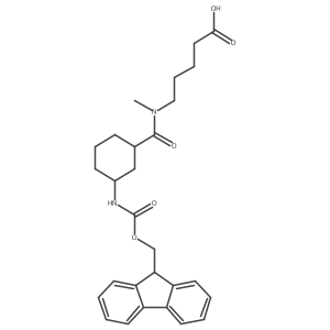rac-5-{1-[(1R,3S)-3-({[(9H-fluoren-9-yl)methoxy]carbonyl}amino)cyclohexyl]-N-methylformamido}pentanoic acid结构式