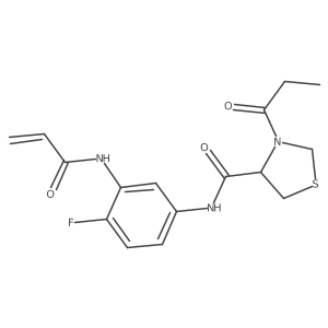 (4R)-N-[4-Fluoro-3-(prop-2-enoylamino)phenyl]-3-propanoyl-1,3-thiazolidine-4-carboxamide结构式