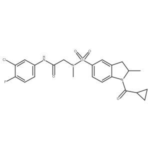 N-(3-Chloro-4-fluorophenyl)-2-(N-methyl1-cyclopropanecarbonyl-2-methyl-2,3-dihydro-1H-indole-5-sulfonamido)acetamide结构式