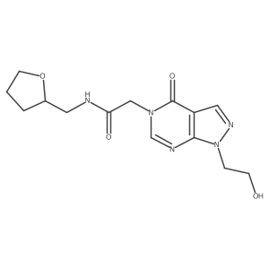 2-(1-(2-hydroxyethyl)-4-oxo-1H-pyrazolo[3,4-d]pyrimidin-5(4H)-yl)-N-((tetrahydrofuran-2-yl)methyl)acetamide结构式