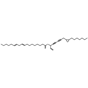 9,12-Octadecadienoic acid (9Z,12Z)-, (1R)-1-ethenyl-6-[(2R,3S)-3-heptyloxiranyl]-2,4-hexadiynyl ester结构式