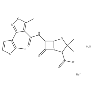 Sodium 6-(3-(2-chloro-3-thiophene)-5-methyl-4-isoxazolyl)penicillin monohydrate Structure