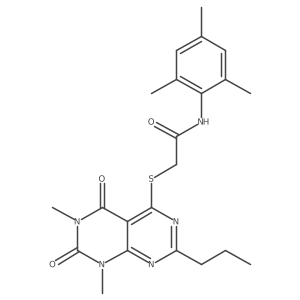 2-((6,8-dimethyl-5,7-dioxo-2-propyl-5,6,7,8-tetrahydropyrimido[4,5-d]pyrimidin-4-yl)thio)-N-mesitylacetamide Structure