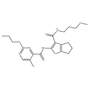 5-chloro-N-{3-[(3-methoxypropyl)carbamoyl]-4H,5H,6H-cyclopenta[b]thiophen-2-yl}-2-(propylsulfanyl)pyrimidine-4-carboxamide结构式