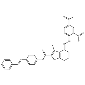 2-Benzofurancarboxamide, 4-[2-(2,4-dinitrophenyl)hydrazinylidene]-4,5,6,7-tetrahydro-3-methyl-N-[4-(2-phenyldiazenyl)phenyl]- Structure