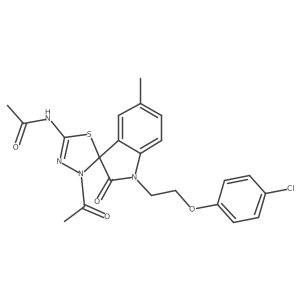 N-{3'-acetyl-1-[2-(4-chlorophenoxy)ethyl]-5-methyl-2-oxo-1,2-dihydro-3'H-spiro[indole-3,2'-[1,3,4]thiadiazol]-5'-yl}acetamide结构式