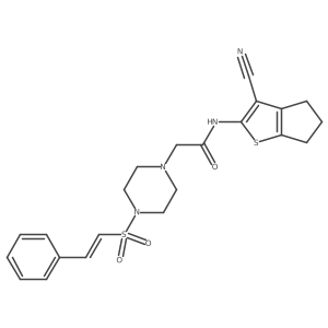 N-(3-cyano-5,6-dihydro-4H-cyclopenta[b]thiophen-2-yl)-2-[4-[(E)-2-phenylethenyl]sulfonylpiperazin-1-yl]acetamide结构式