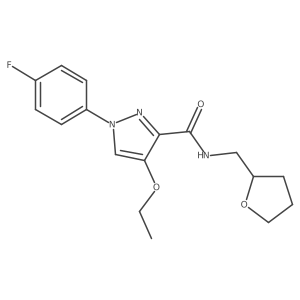 4-ethoxy-1-(4-fluorophenyl)-N-((tetrahydrofuran-2-yl)methyl)-1H-pyrazole-3-carboxamide结构式